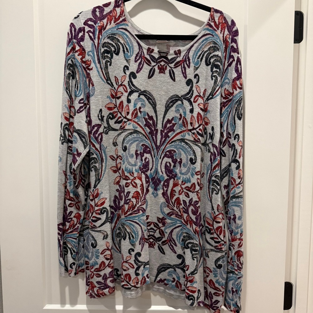 Boho Artsy Chico's Size 4 XXL Paisley Tunic Sweater Top Long Sleeve